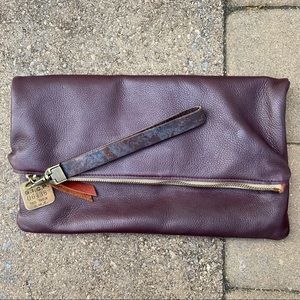 Pebbled Leather Foldover Clutch Bag